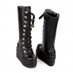 Black Chunky Platforms Wedges Sole Grunge Gothic High Top Boots Shoes